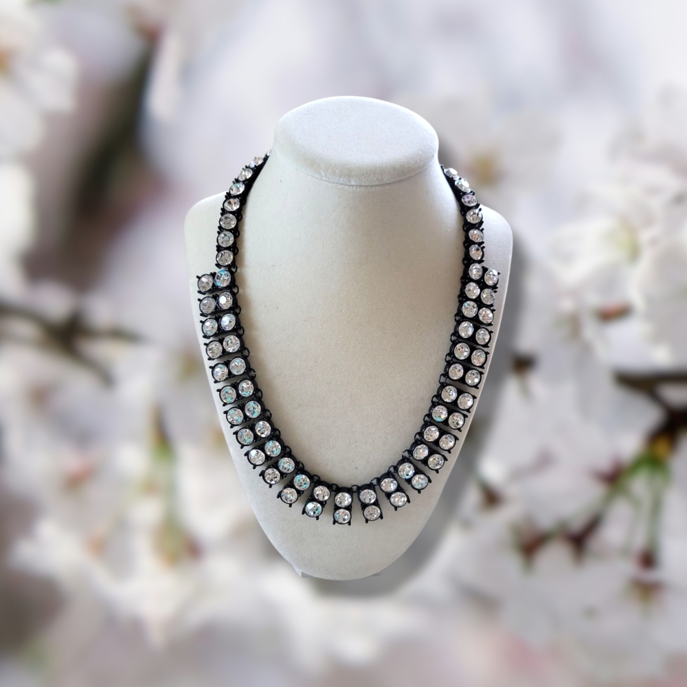 Chico's | NWOT Black Enamel 'Riviere' Crystal Rhinestone Choker Necklace
